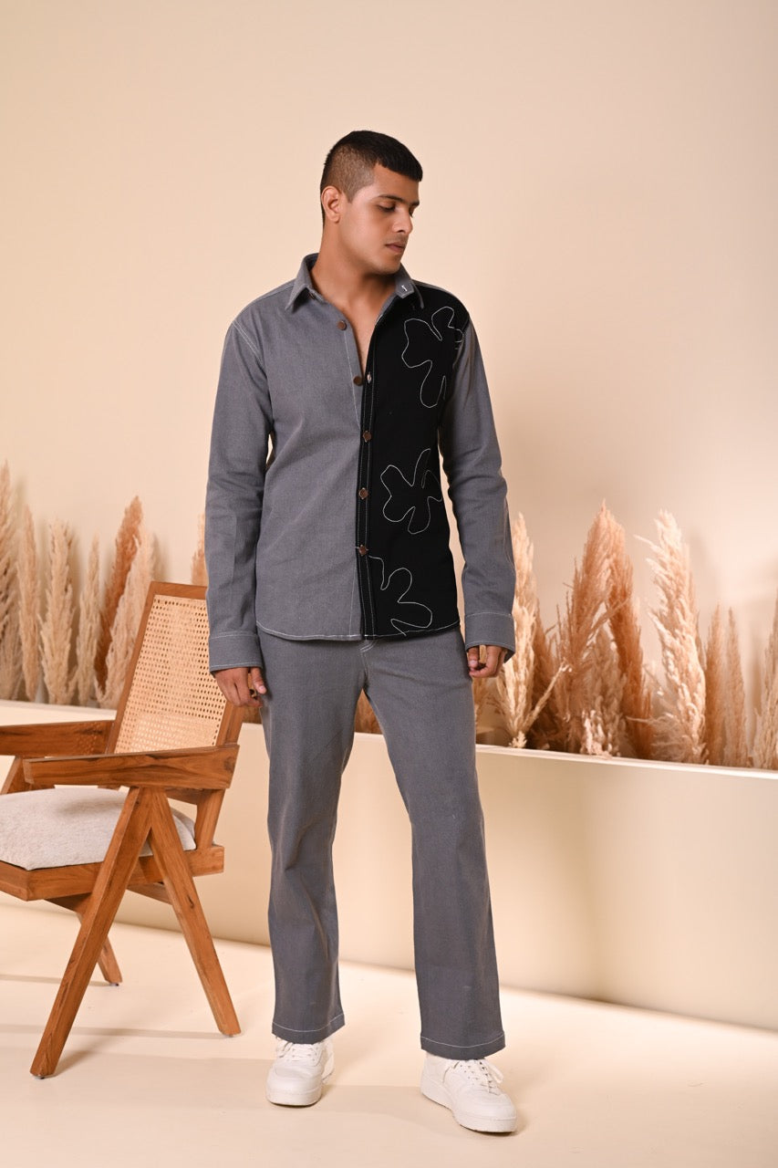 Grey Contrast Corduroy Set