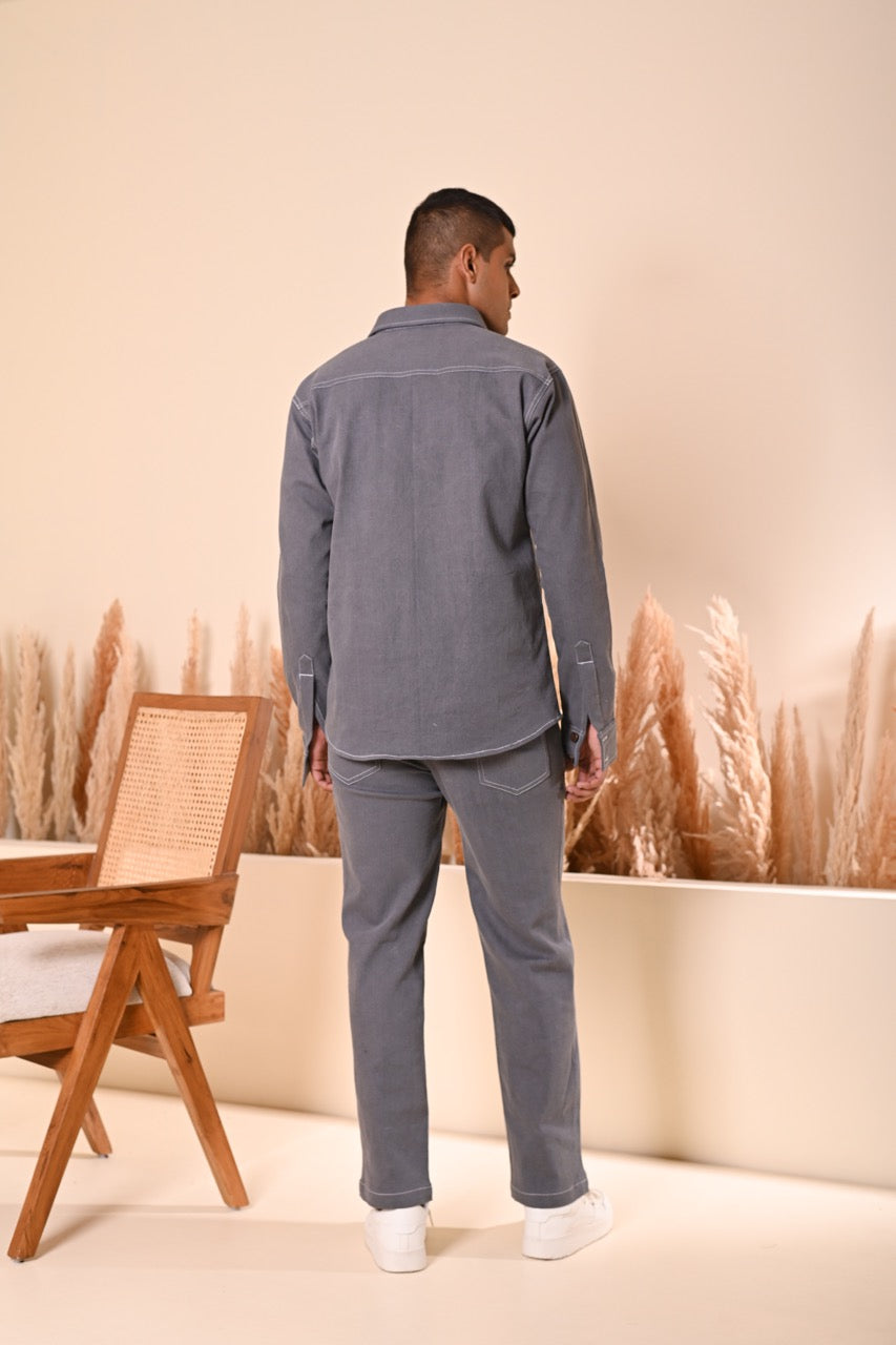 Grey Contrast Corduroy Set