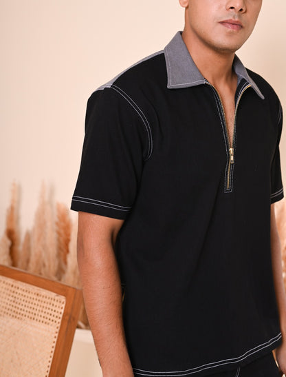 Contrasting Polo Corduroy Set