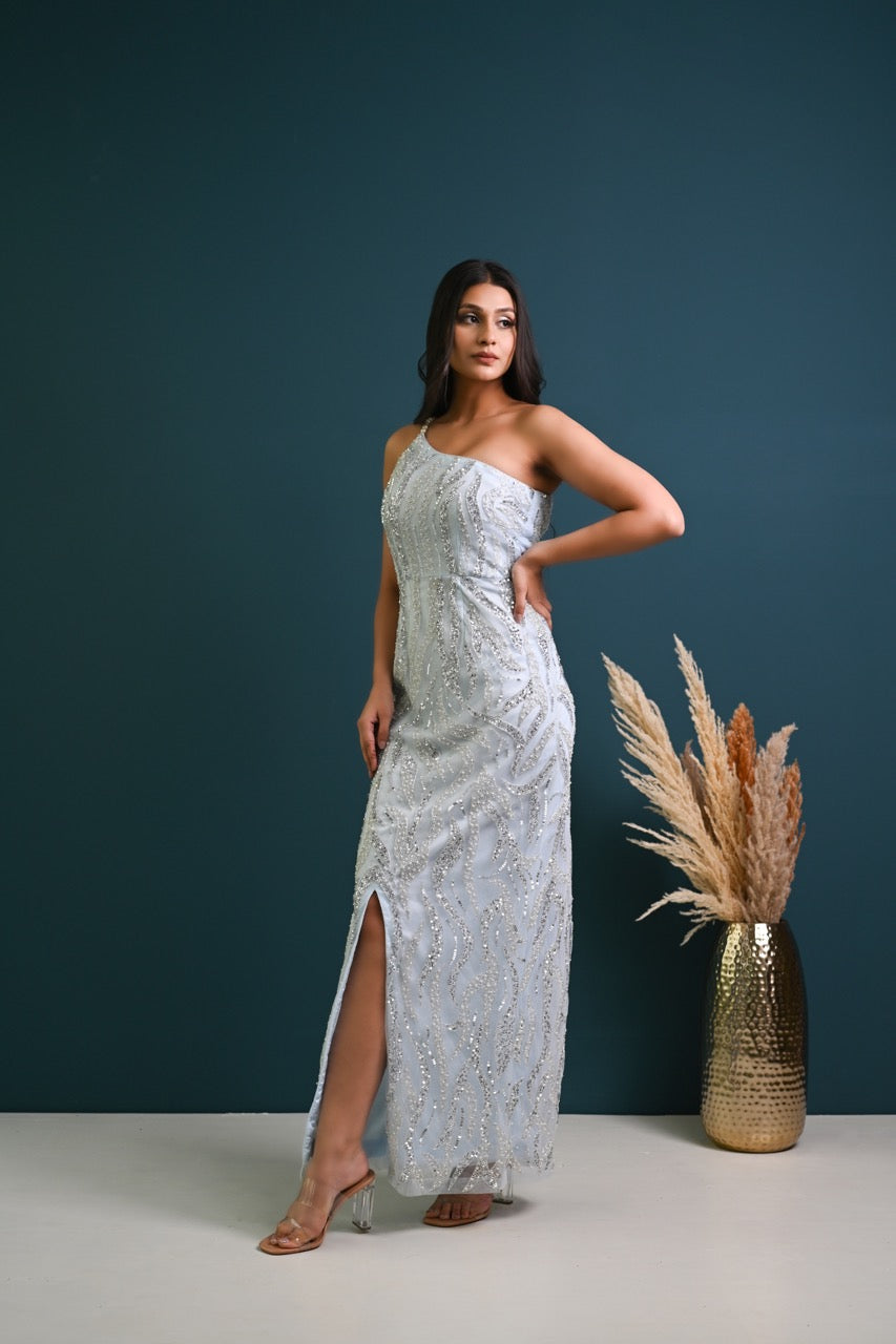 One-Shoulder Embroidered Gown