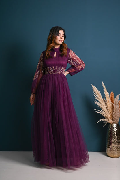 Wine Embroidered Gown