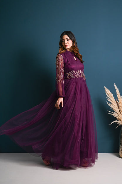 Wine Embroidered Gown