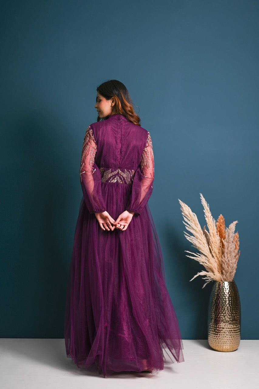 Wine Embroidered Gown