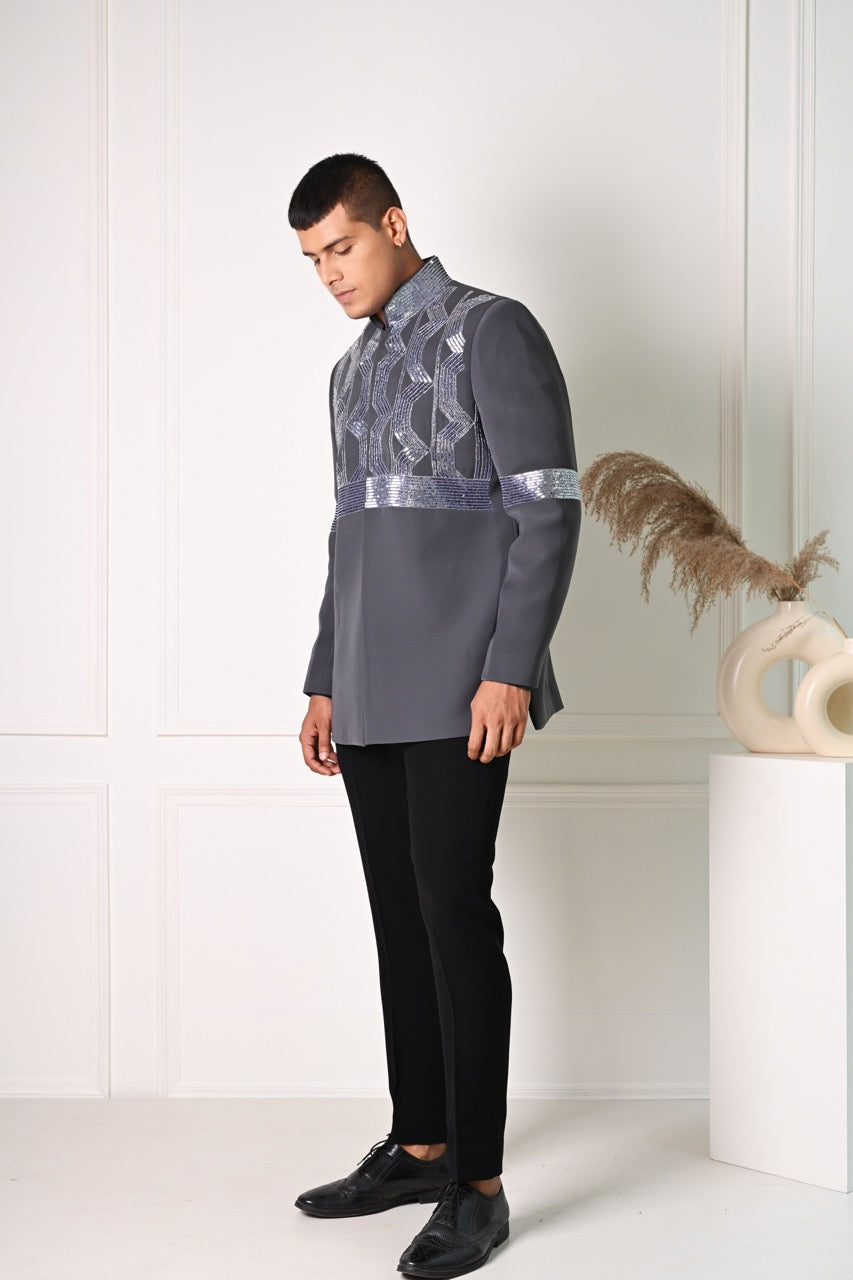 Grey Bandhgala Jacket Set