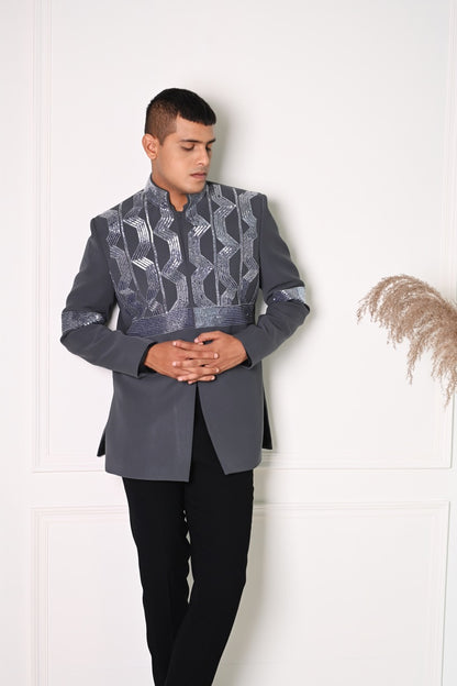 Grey Bandhgala Jacket Set