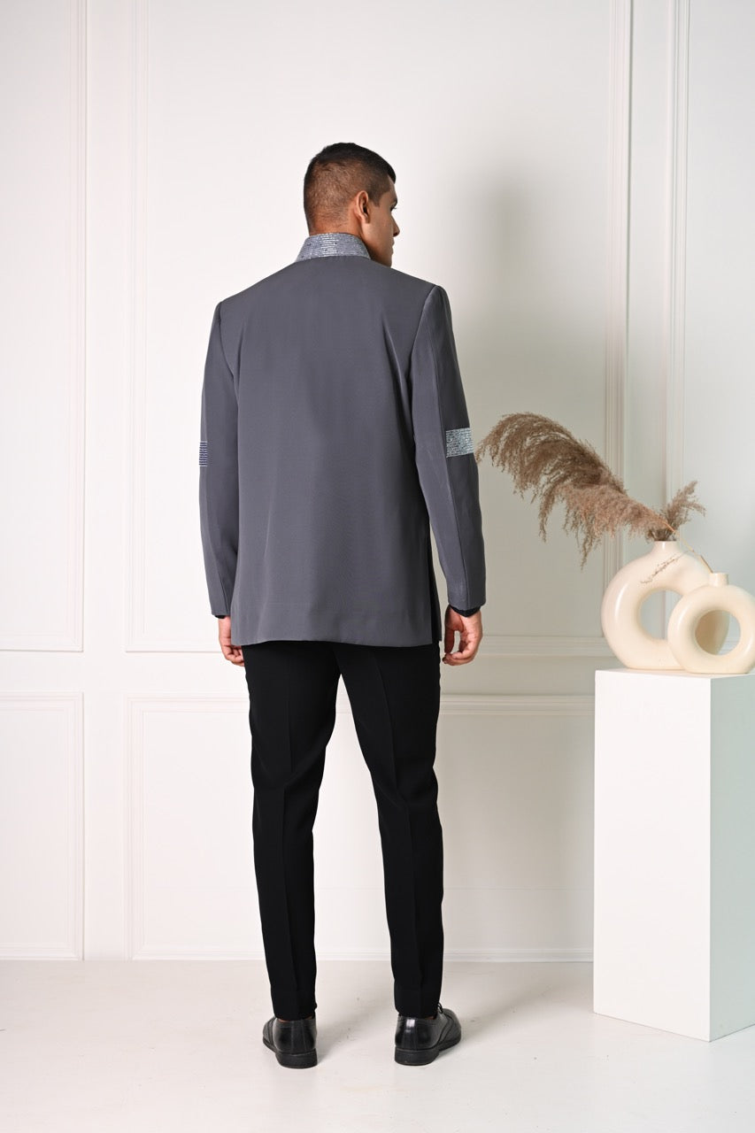 Grey Bandhgala Jacket Set