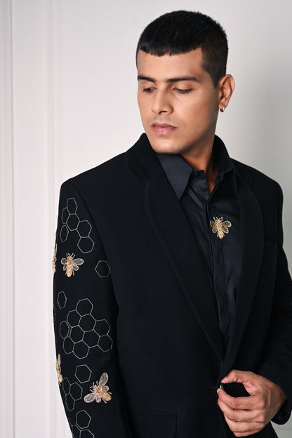 Black Embroidered Blazer Set