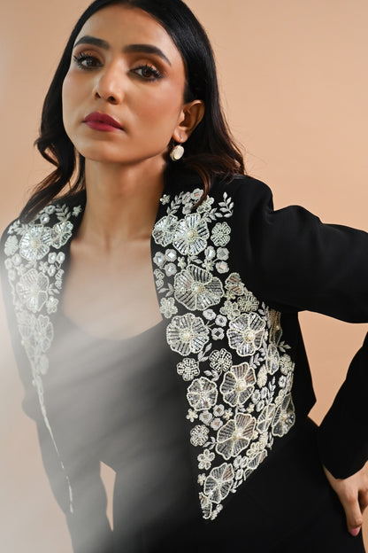 Black Embellished Jacket Set