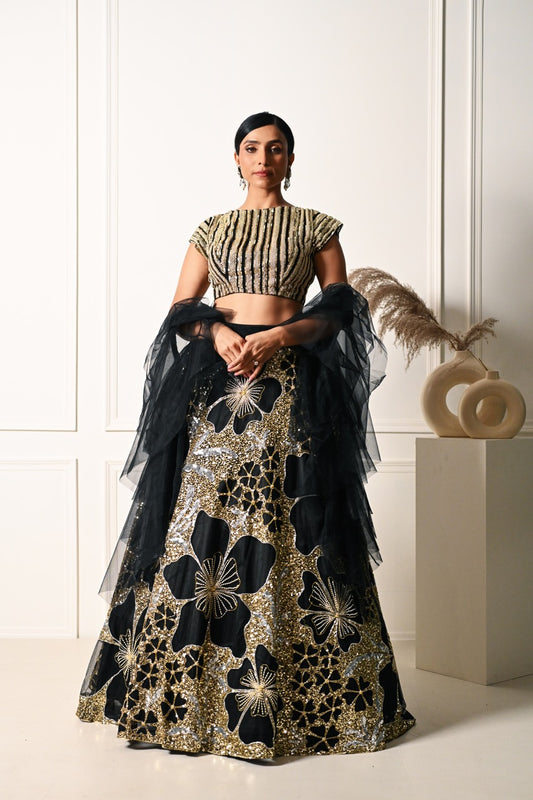 Black Shimmering Lehenga