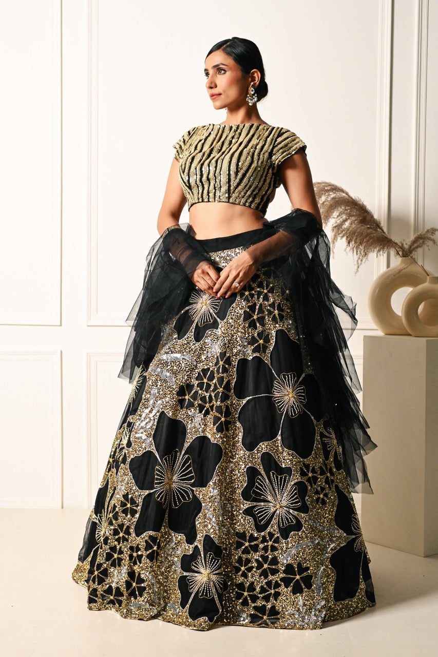 Black Shimmering Lehenga