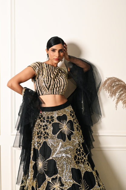 Black Shimmering Lehenga