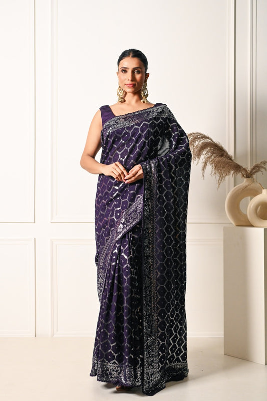 Geometric Purple Saree