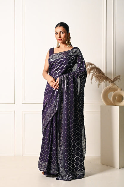 Geometric Purple Saree