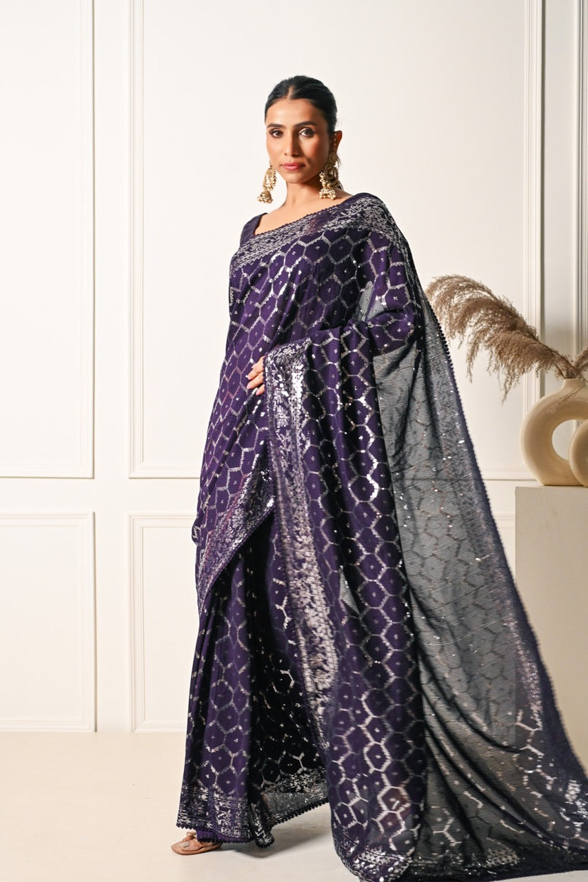 Geometric Purple Saree