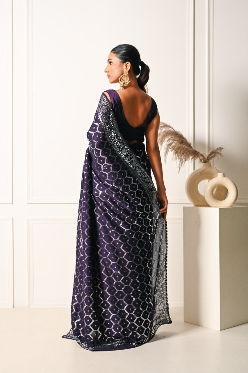 Geometric Purple Saree