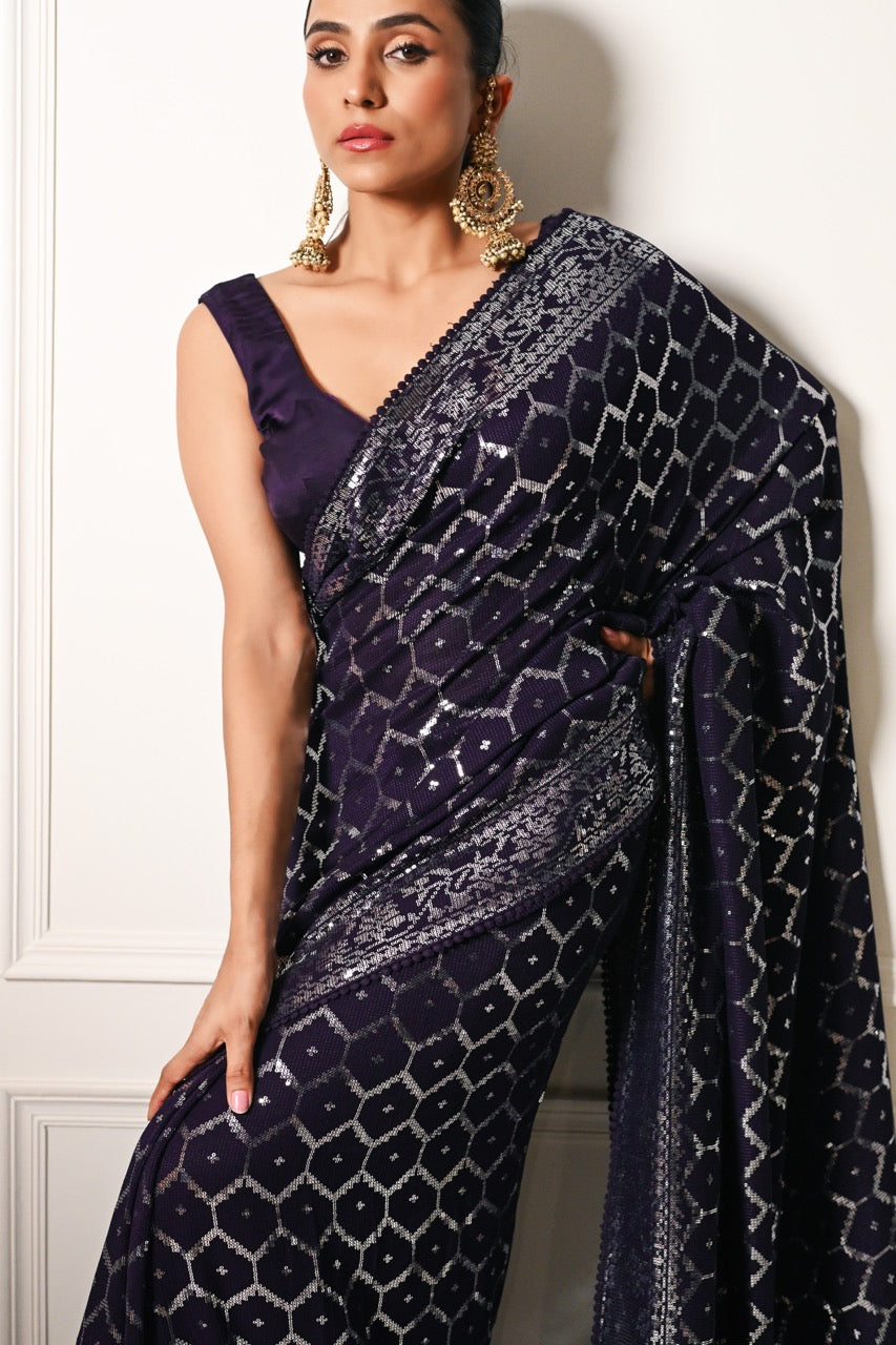 Geometric Purple Saree