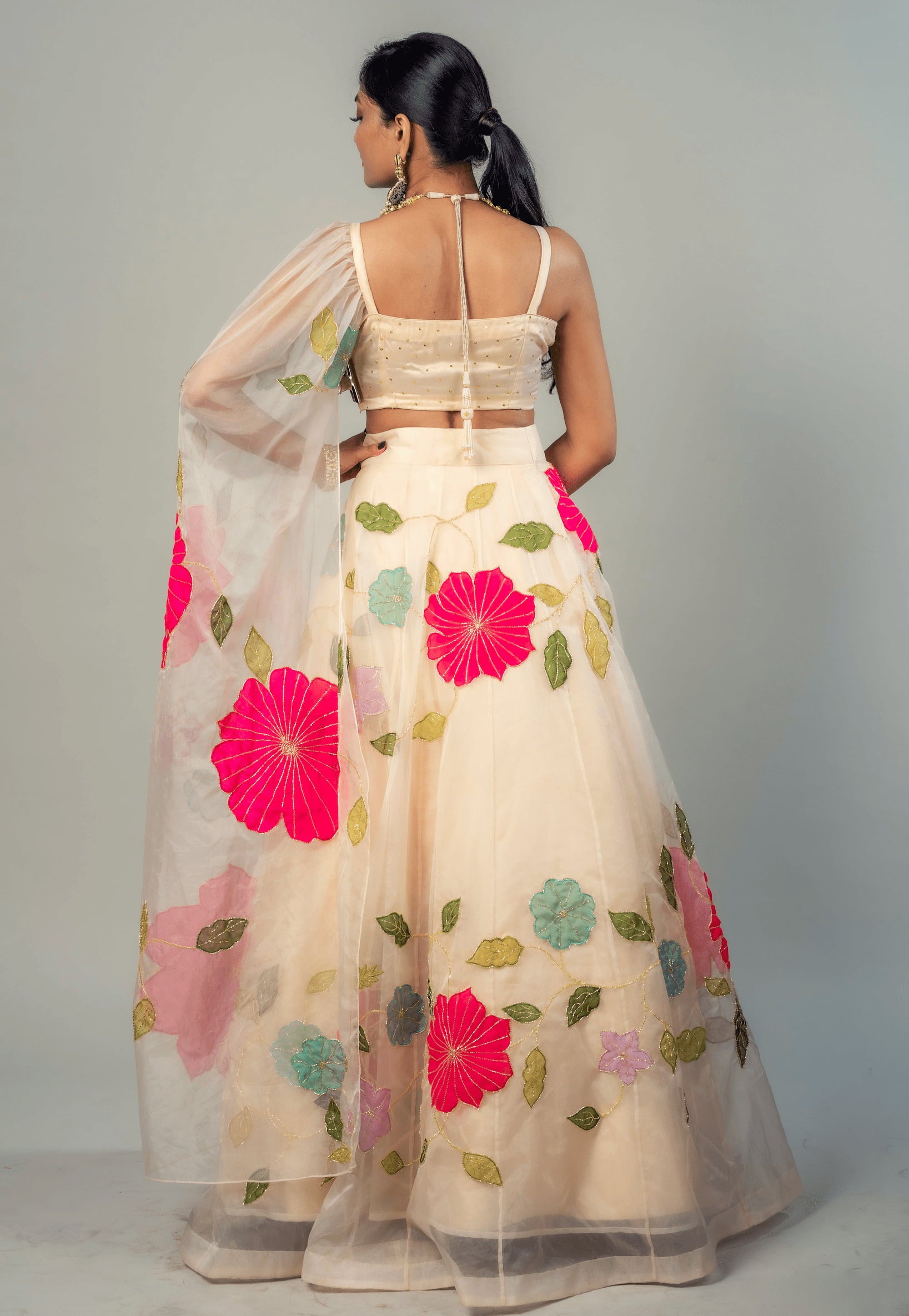 Café au Lait Lehenga, Embroidered Choli And Dupatta Set – Mehak Murpana