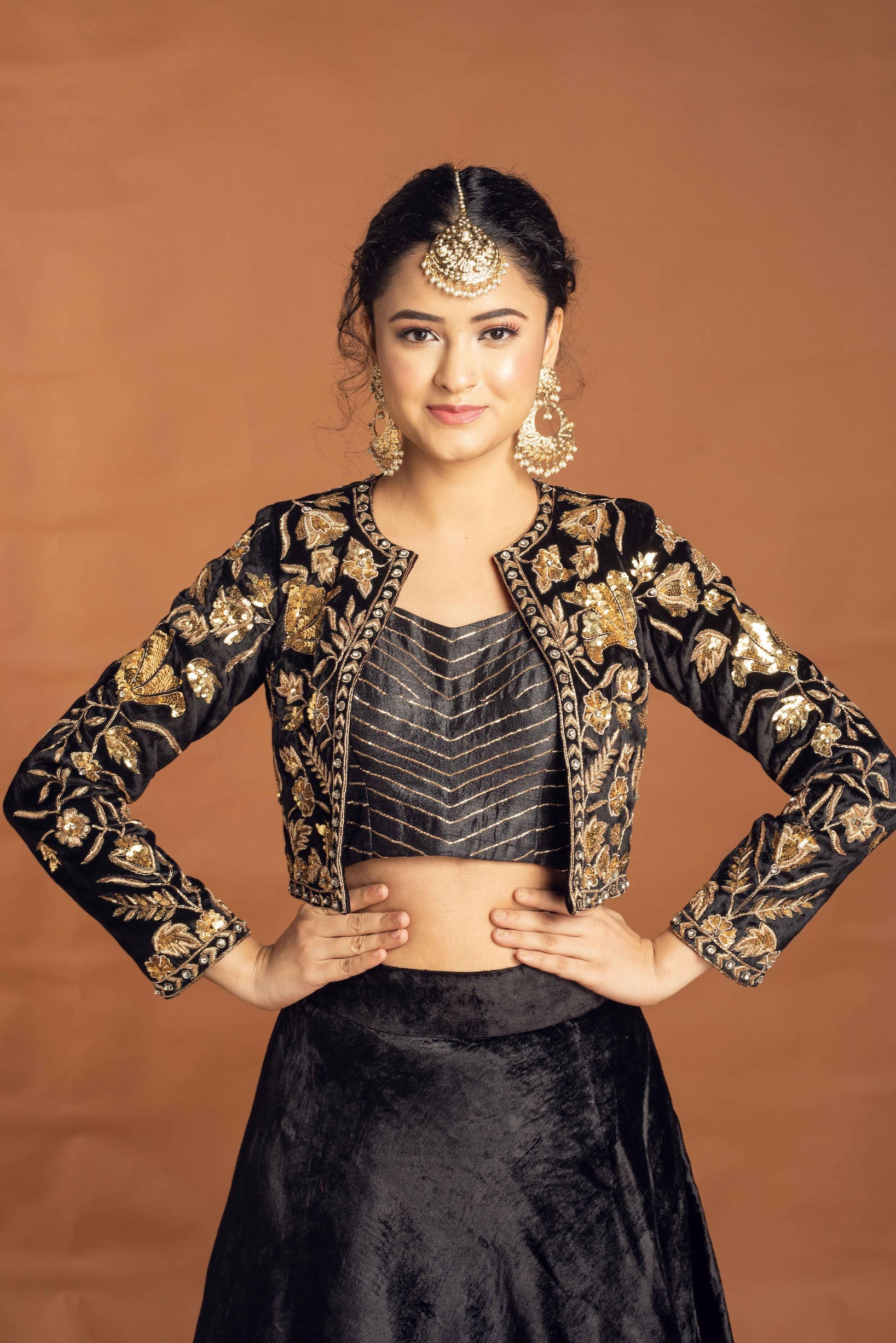 Digital Printed Art Silk Jacket Style Lehenga in Black and Grey : LCC76