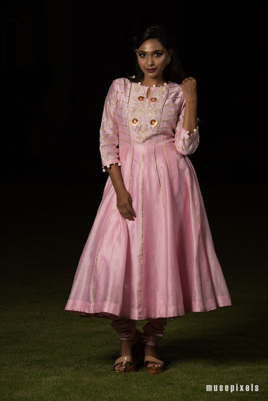 Soft Pink Colour Anarkali With Chudidar